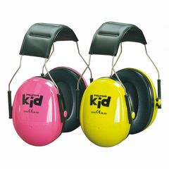 Two pairs of Peltor ear muffs for Kids in pink and yellow