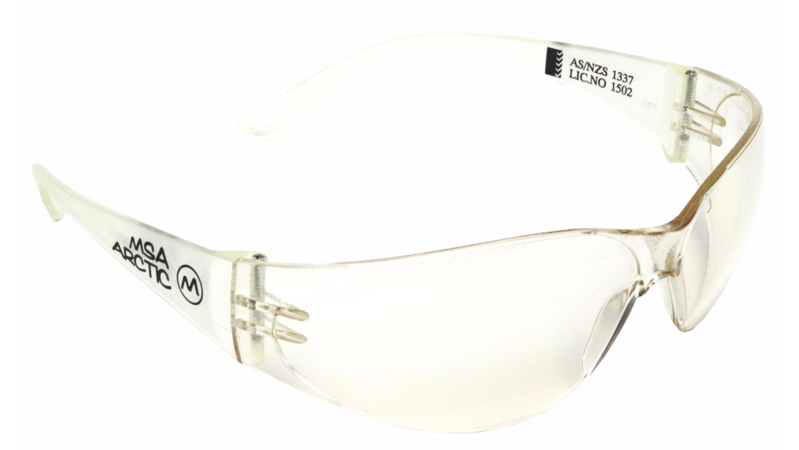 A pair of clear MSA Arctic Safety Glasses