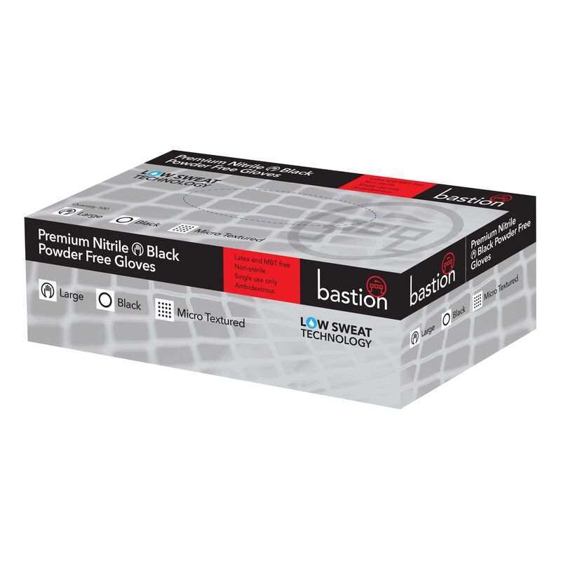Bastion Premium Nitrile Black Powder Free Gloves Box100