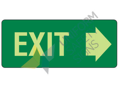 A green Exit Sign with an arrow