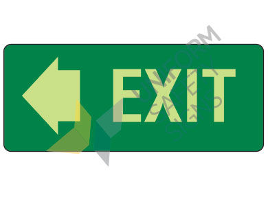 A green Exit Sign with an arrow
