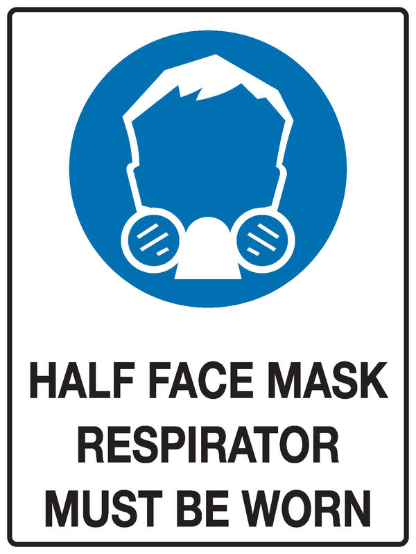 A blue and white Half Face Mask Sign