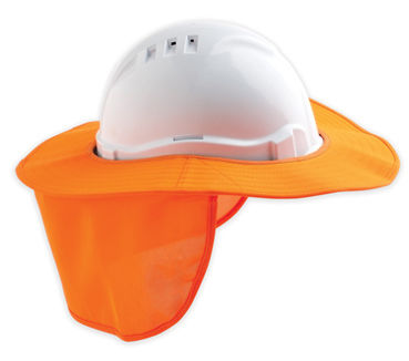 A white Hard Hat with an orange Sun Brim