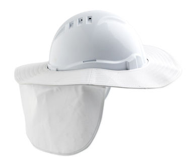 A white Hard Hat with a Sun Brim