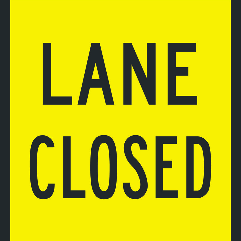 Black and Yellow Lane Closed Sign