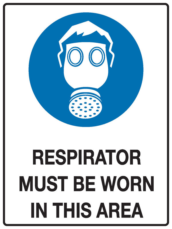 A blue and white Respirator Sign