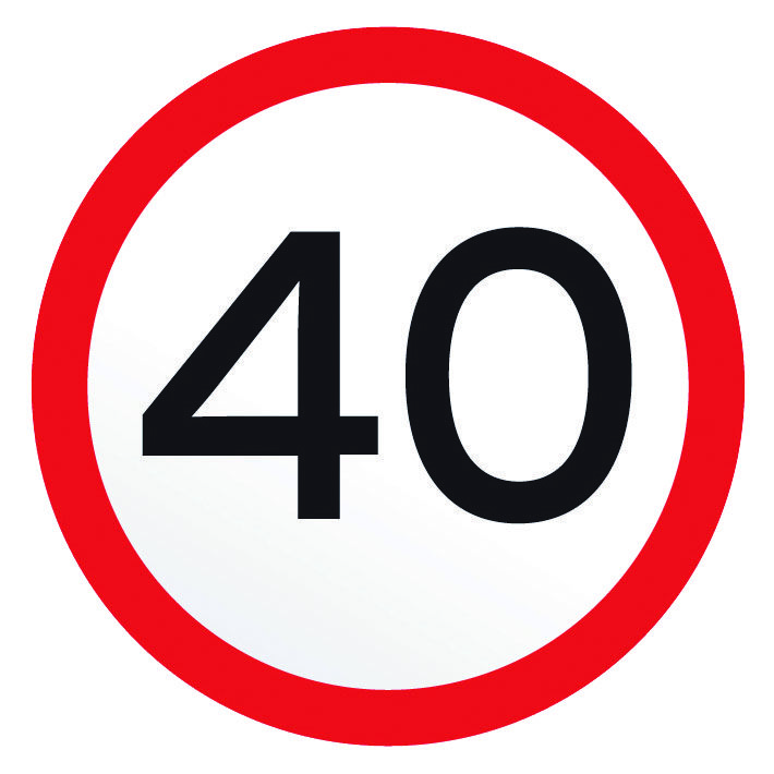 A 40 km/h speed advisory sign