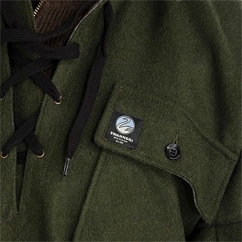 Close up of the logo on the pocket of a Swanndri Bushshirt