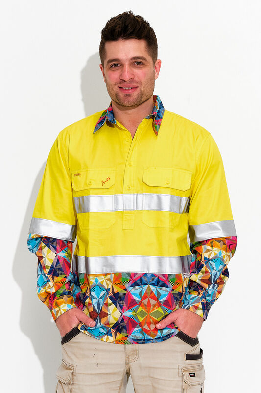 TradeMutt Menand39s Fractal HiVis Half Button Shirt