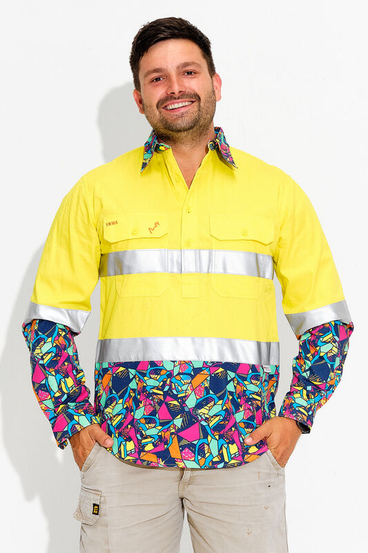TradeMutt Ventura Men's HiVis Half Button Work Shirt | SWF Group