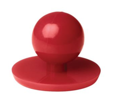 Close up of a red Chef+39s Button