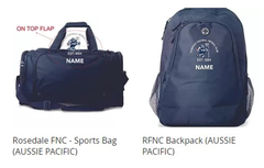 Embroidery   RFNC front logo sports bags