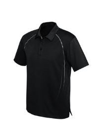 The front of a black Mens Cyber Polo shirt