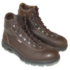 A pair of brown Redback work boots with laces