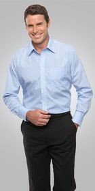 A man wearing a light blue Shadow Stripe Mens LS shirt